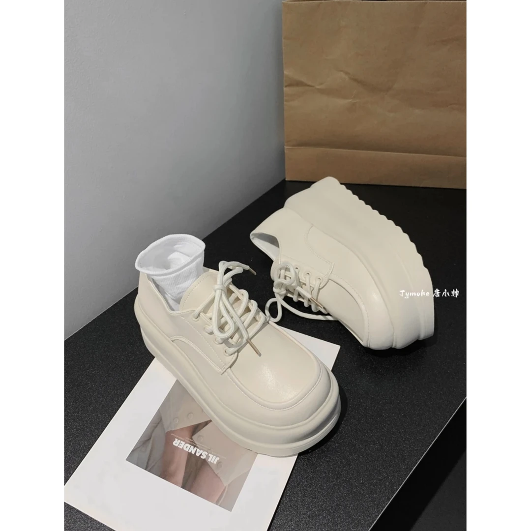 小爽同款 英伦风白色小皮鞋新款小个子增高鞋厚底8CM松高鞋PS0009