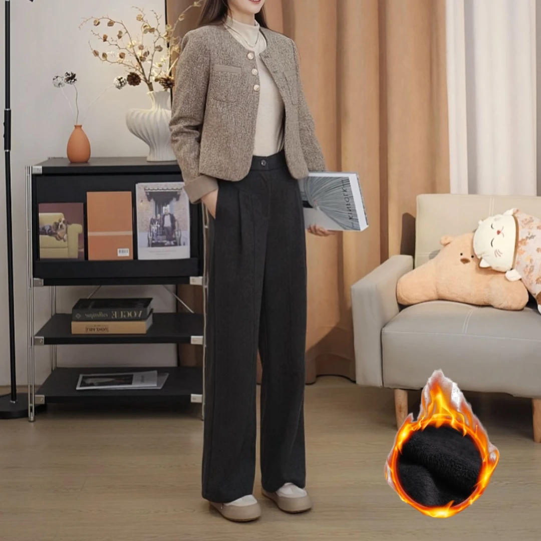 秋冬小个子休闲外穿宽松拖地直筒百搭裤子