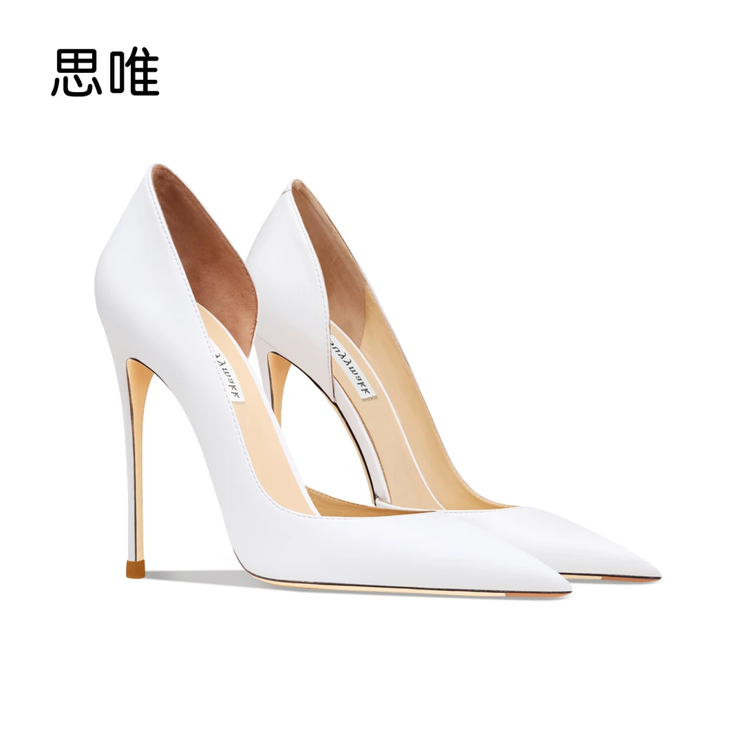 时尚气质侧空白色哑光高跟鞋女细跟浅口尖头2025年新款夏百搭单鞋