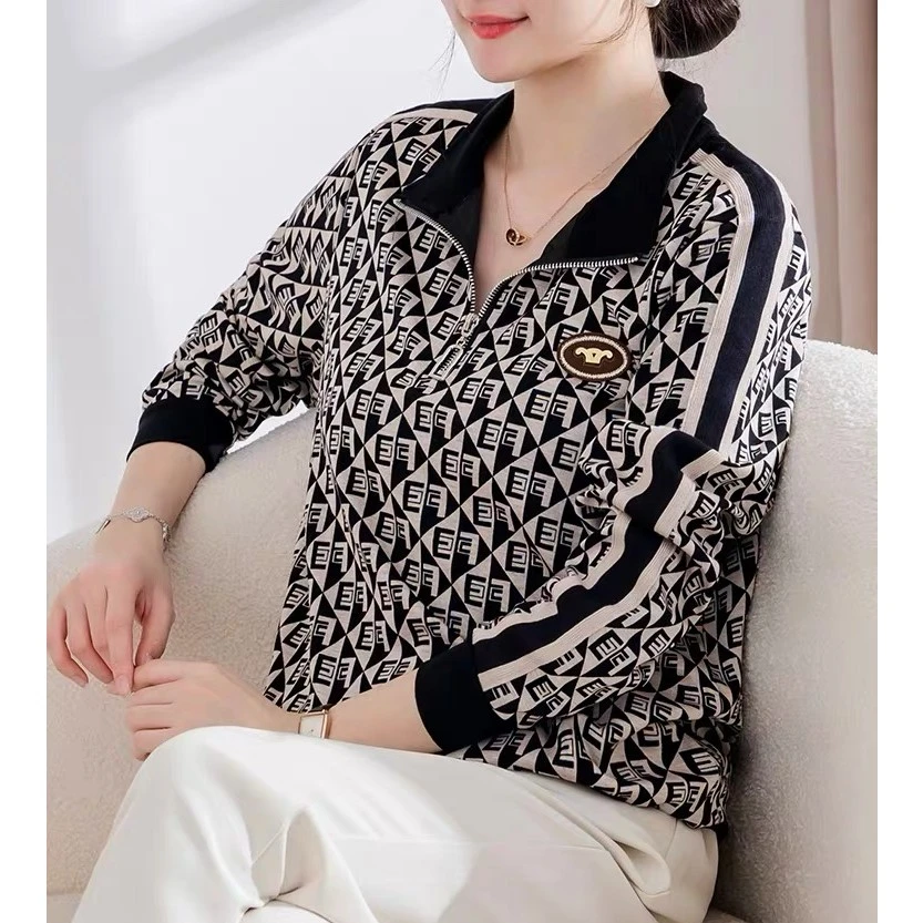 2332翻领拉链FE字母卫衣时尚百搭洋气减龄显瘦休闲女士春季长袖