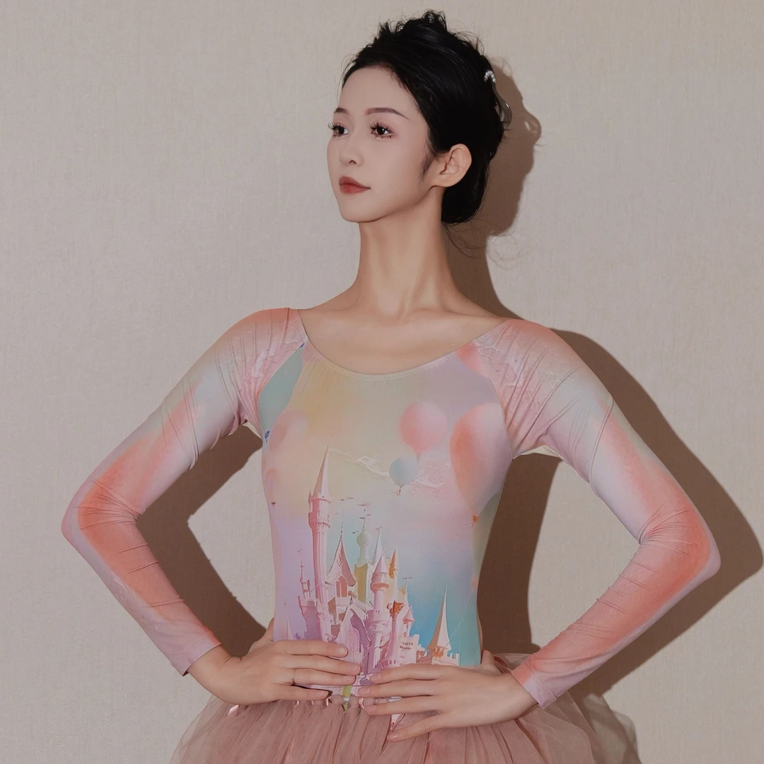 【梦幻城堡】芭蕾舞体服修身长袖形体服舞蹈服连体训练服紧身舞服