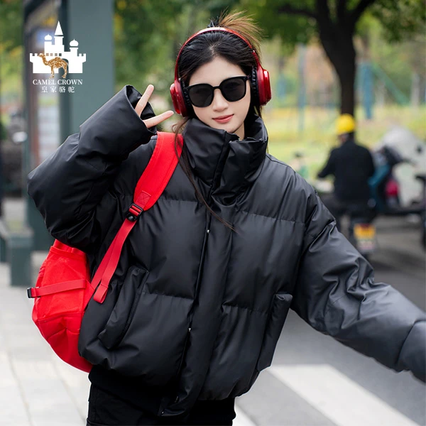 皇家骆驼短款PU皮棉衣户外棉服暖冬潮流男女中性立领保暖外套7042