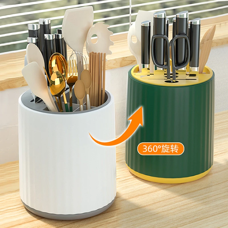厨房旋转刀架置物架子多功能台面刀具筷子盒收纳架专用一体筷子笼