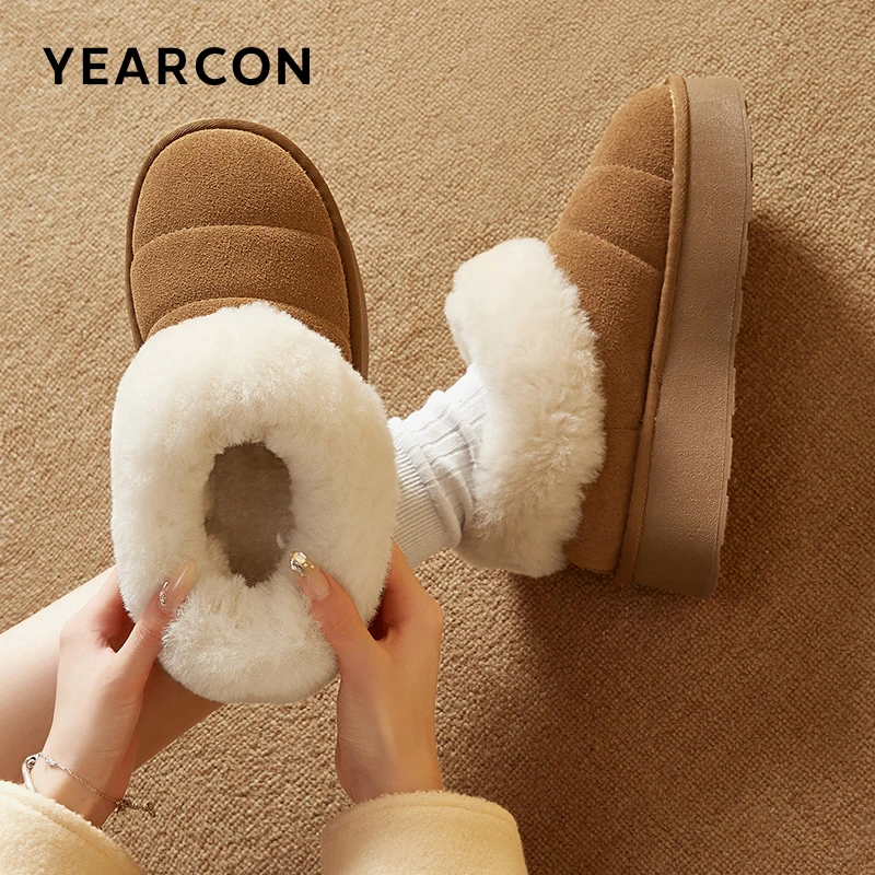 意尔康冬季加绒保暖雪地靴女复古百搭棉鞋厚底49822W