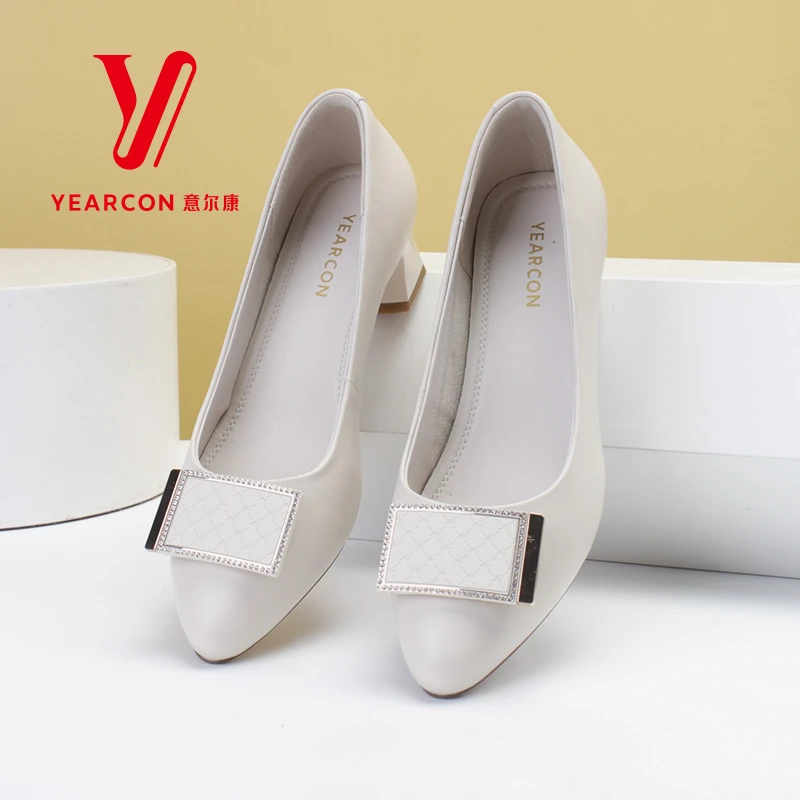 意尔康女鞋粗跟高跟鞋时尚单鞋百搭浅口单鞋软底中跟通勤01236Y
