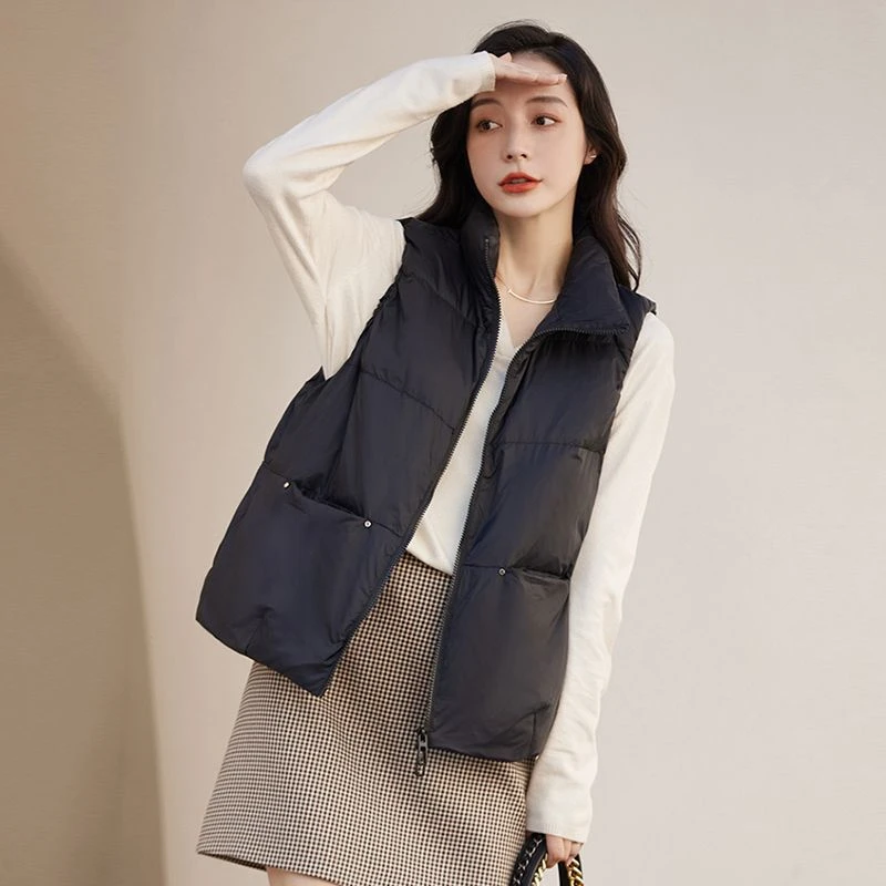 羽绒马甲女短款韩版宽松百搭白鸭绒羽绒服马夹坎肩背心外穿外套潮