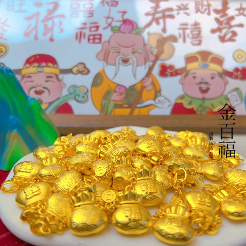 铜合金吊坠 【精工版】潮流福字钱袋子吊坠项链N招财钱袋黑绳毛衣链