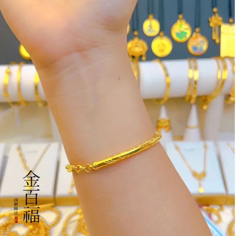 铜合金手镯 【高版本】平安吉言圆手镯 女久不掉色国潮古法金色手镯