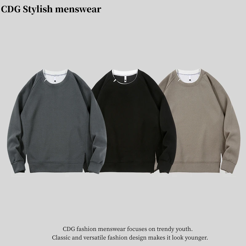 【CDG】2023秋冬新款日系宽松潮牌百搭卫衣男重磅圆领加绒男士长袖