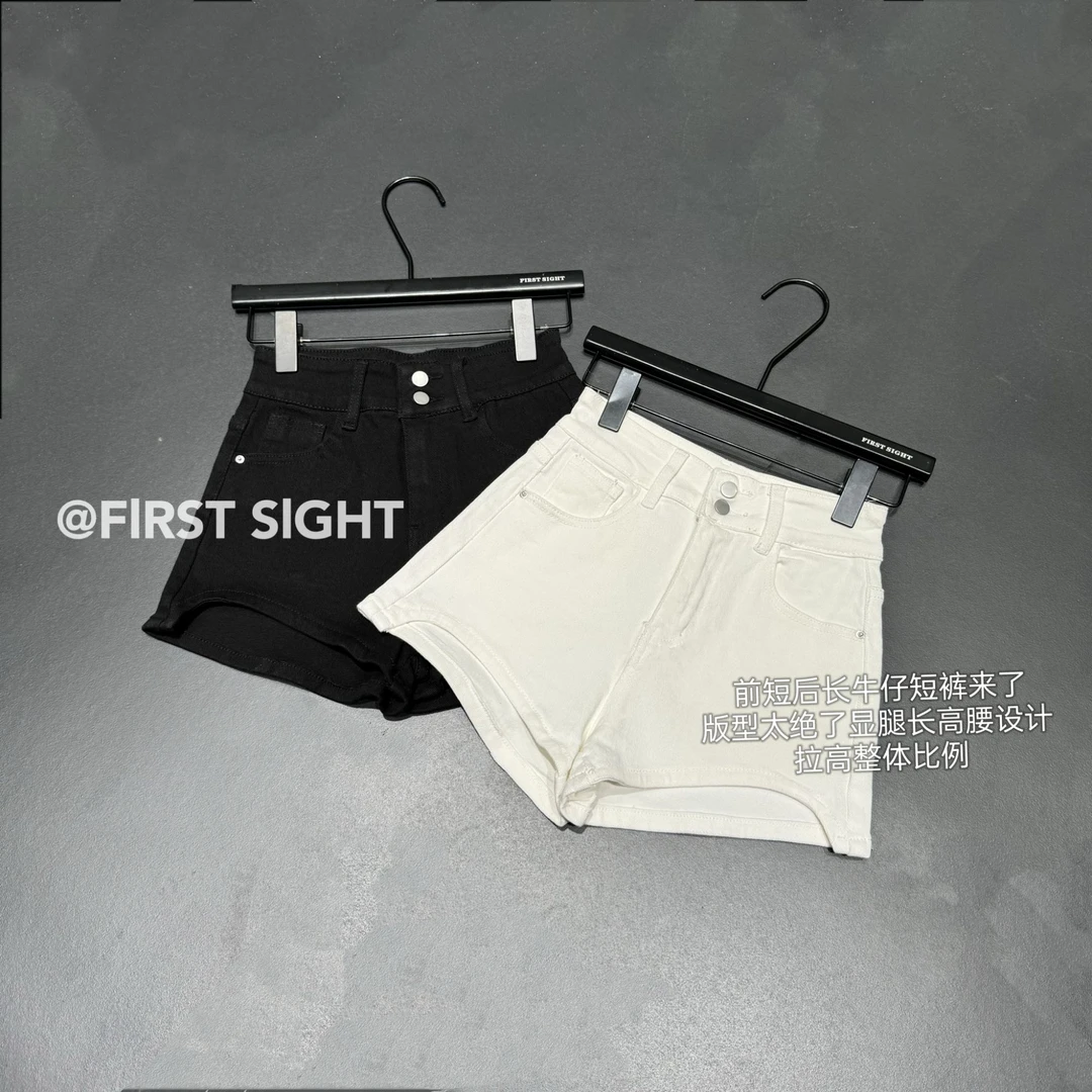 初见家 【辣妹复古牛仔短裤】2024新款高腰显瘦潮流A字阔腿裤