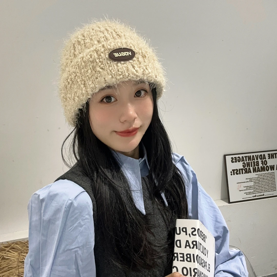 帽子女秋冬ins韩国潮流百搭保暖毛线帽日系减龄纯色显脸小针织帽