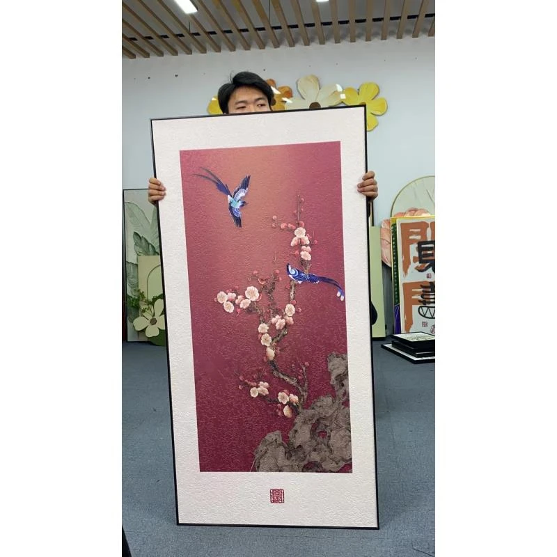 喜气盈门玄关画新中式竖版寓意好挂画走廊过道画小鸟花鸟80160