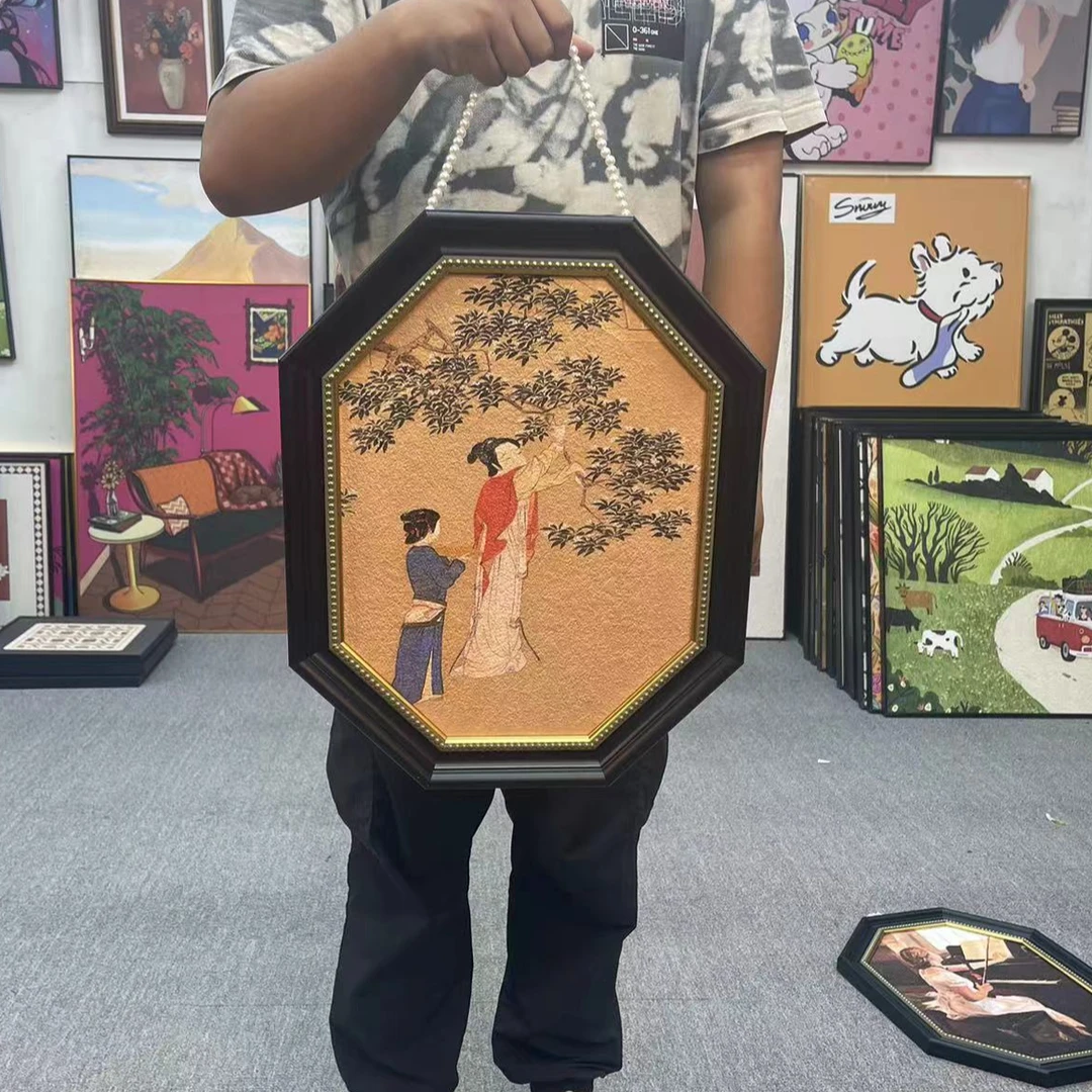 法式中国风客厅花卉组合装饰画新中式复古宋代美学餐厅床头八边形