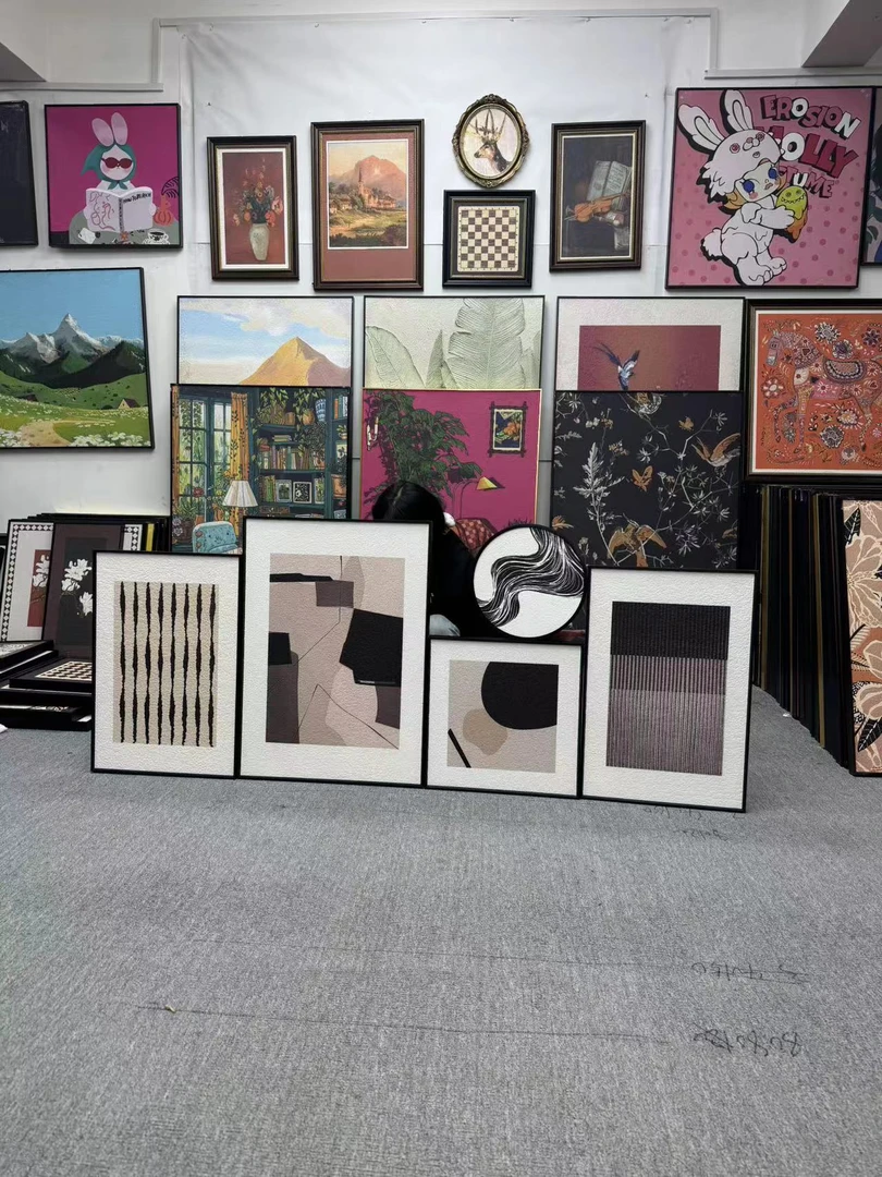 现代简约餐厅饭厅装饰画黑白灰抽象客厅卧室床头挂画轻奢艺术500