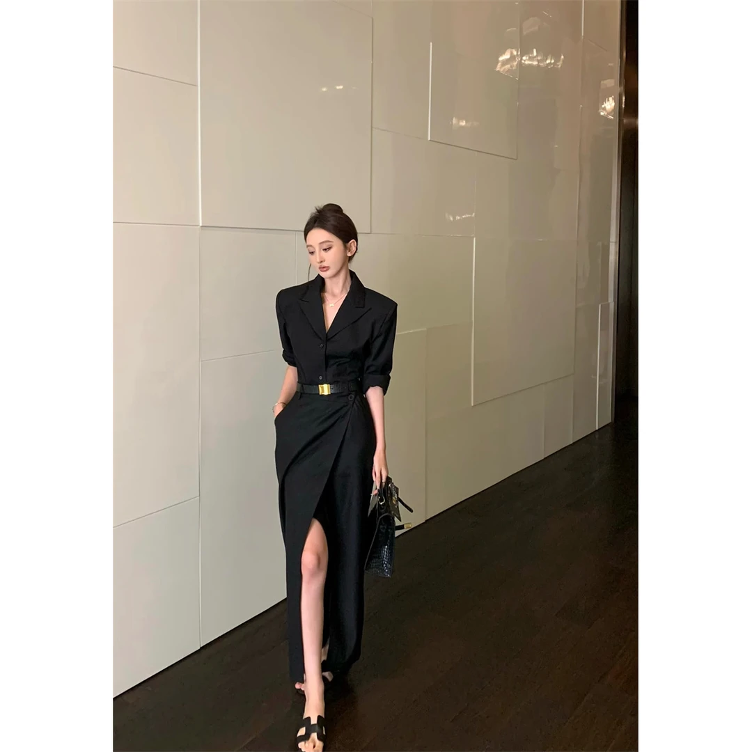 2024新款时尚复古气质设计感西装半身裙两件套套装#22554