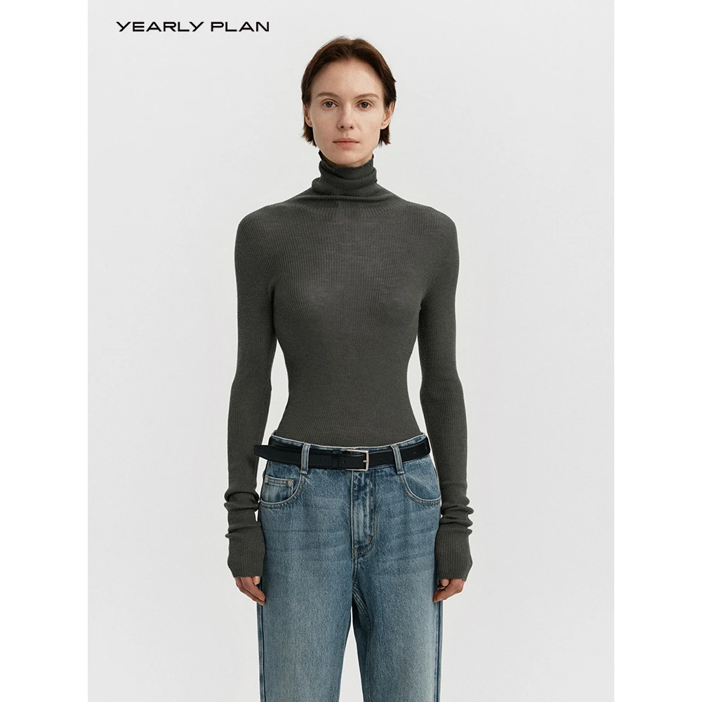 YEARLY PLAN 经典堆领毛织上衣圆领修身长袖针织衫 1073