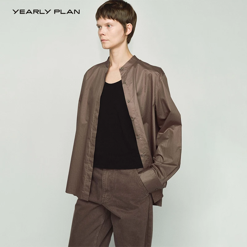 YEARLY PLAN 时尚休闲宽松经典立领极简H廓形衬衫 0117