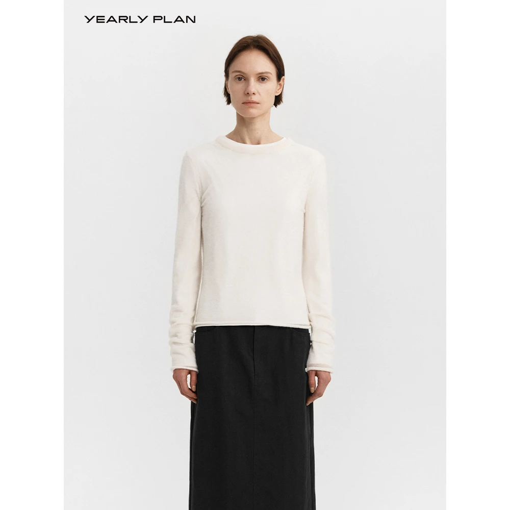 YEARLY PLAN简约轻薄马海毛圆领圆领毛衣长袖毛织上衣 1074