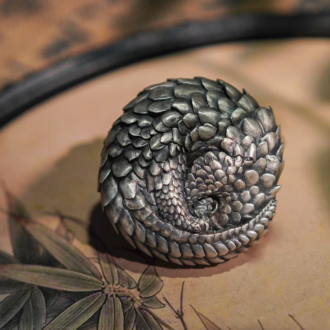 境秋富甲一方穿山动物盖置足银999创意茶宠茶玩精美复古把玩摆件