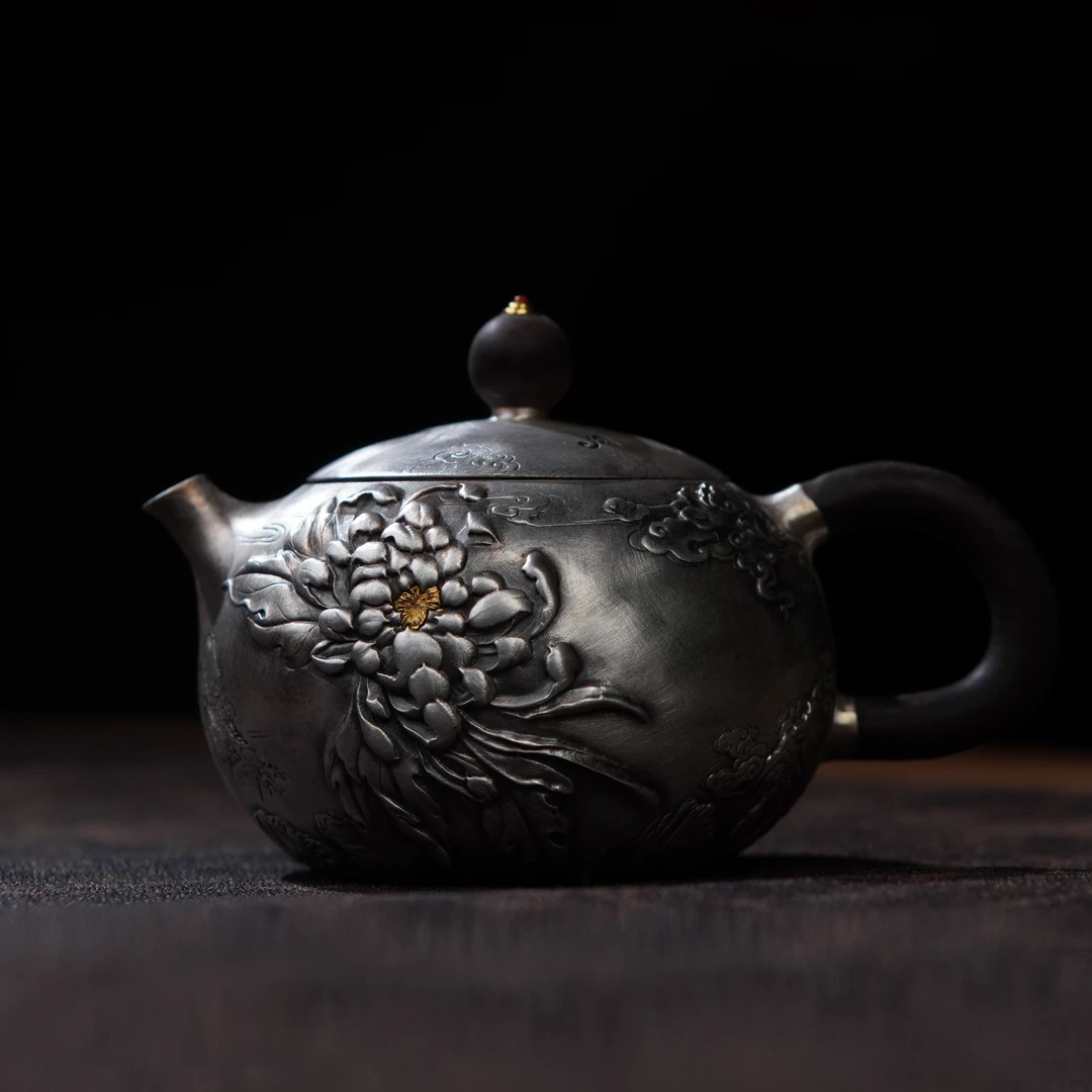 境秋雏菊西施壶足银999手工雕刻复古创意茶壶中式家用