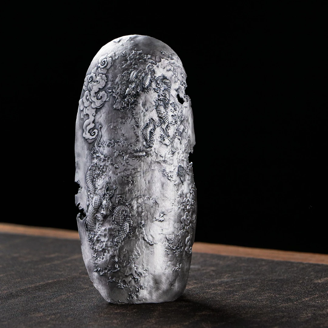 境秋龙茶则茶室足银999茶则原创手工工艺品国风复古轻奢茶道