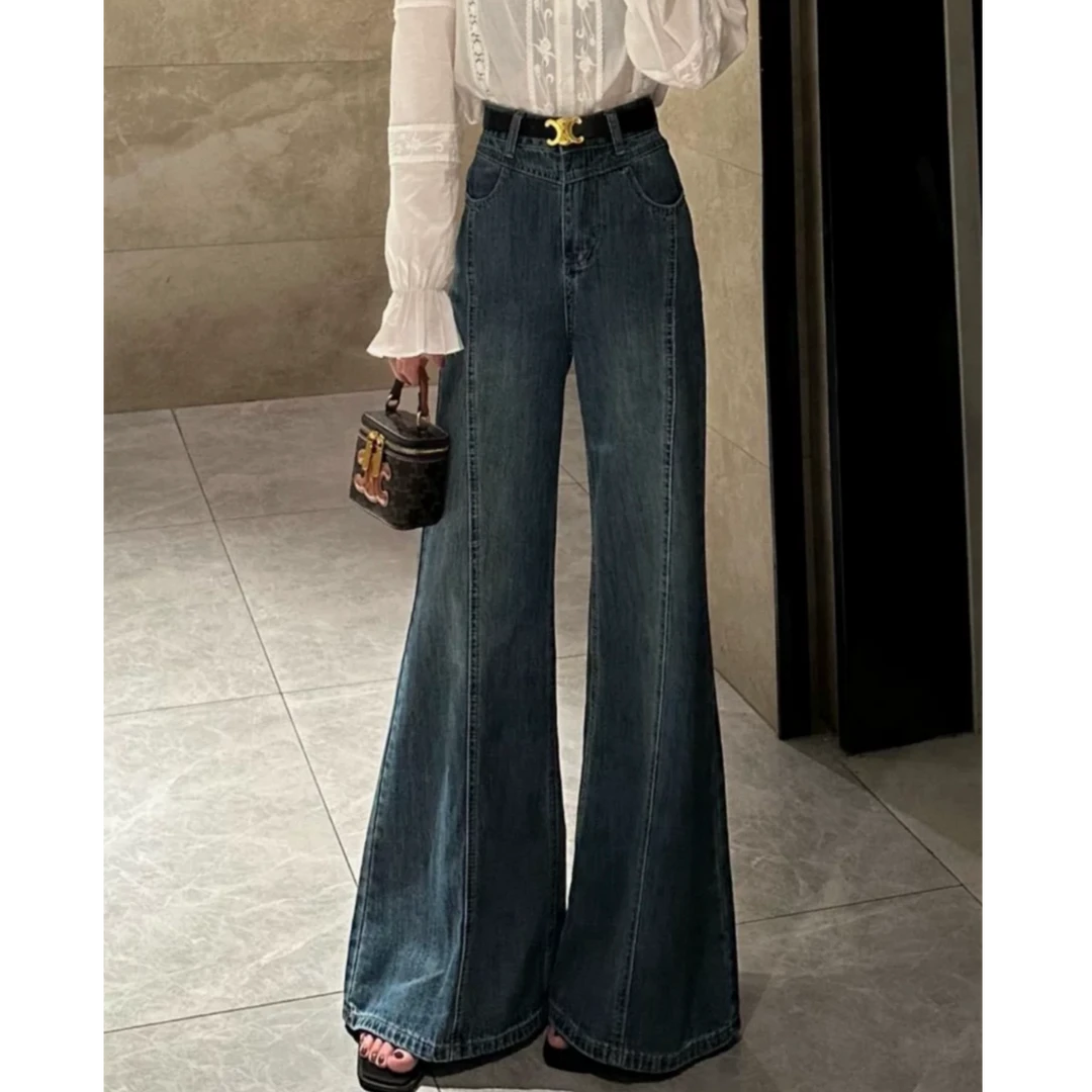 当季款a版阔腿女神裤微喇牛仔裤（默认微瑕NO退换）