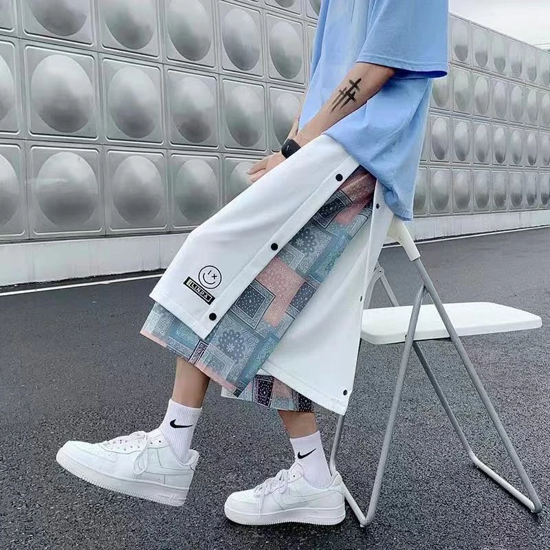 民族风花型排扣夏季休闲裤ins短裤七分裤运动裤篮球裤韩版休闲男