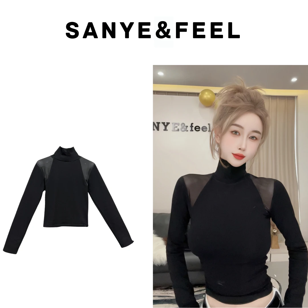 【妍三也】-62097秋冬新款蕾丝拼接打底上衣YX