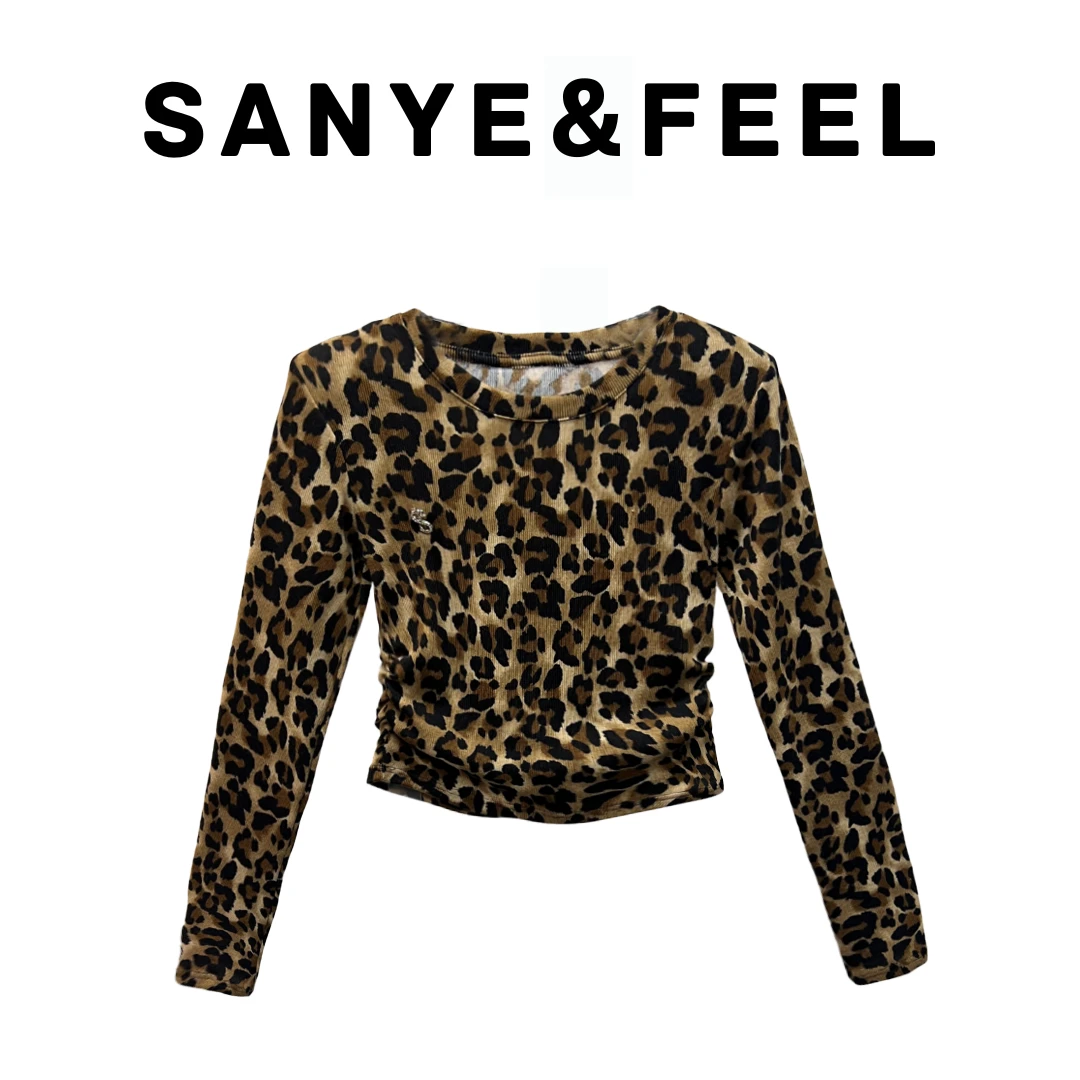 大妍力推【美拉德豹纹】62063秋季新款圆领时尚修身豹纹上衣QS