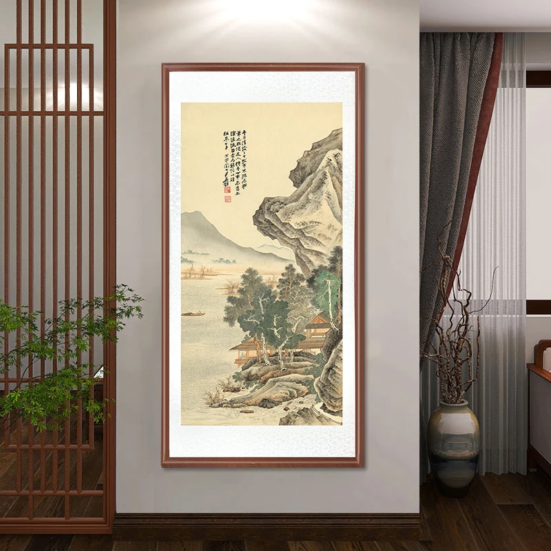 带框装裱 艺术微喷 沧浪鱼笛图 山水花鸟画国画入户进门玄关装饰