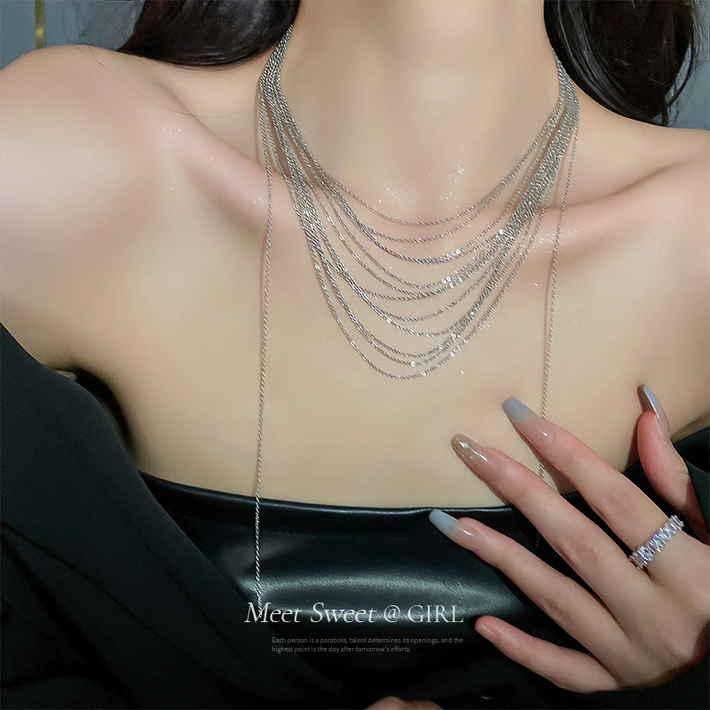 钛钢项链 （千寻好物）不掉色叠戴流苏锁骨链女款多层项链轻奢小众