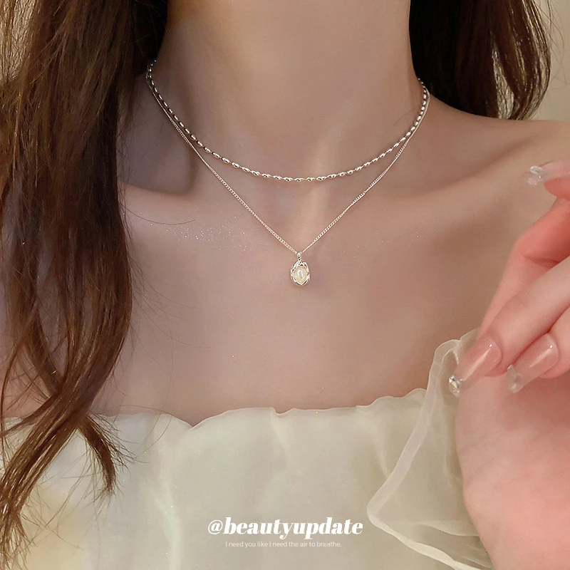 铜合金项链 法式简约不规则双层项链时尚ins百搭高级感气质项饰女