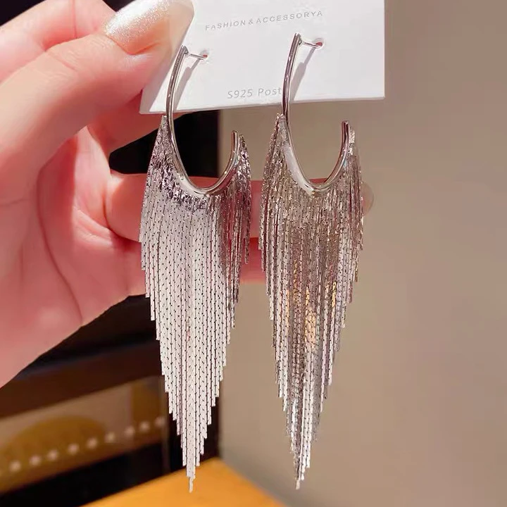 铜合金耳饰 高级感夸张流苏耳环女2023年新款小众设计轻奢时尚INS