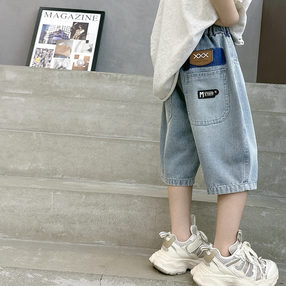 儿童短裤夏季五分裤中裤牛仔裤休闲宽松韩版刺绣中大童555