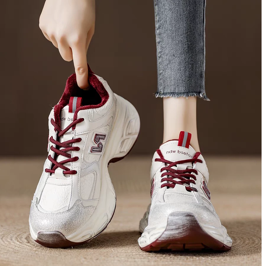 女鞋新款加绒厚底增高老爹鞋做旧休闲鞋