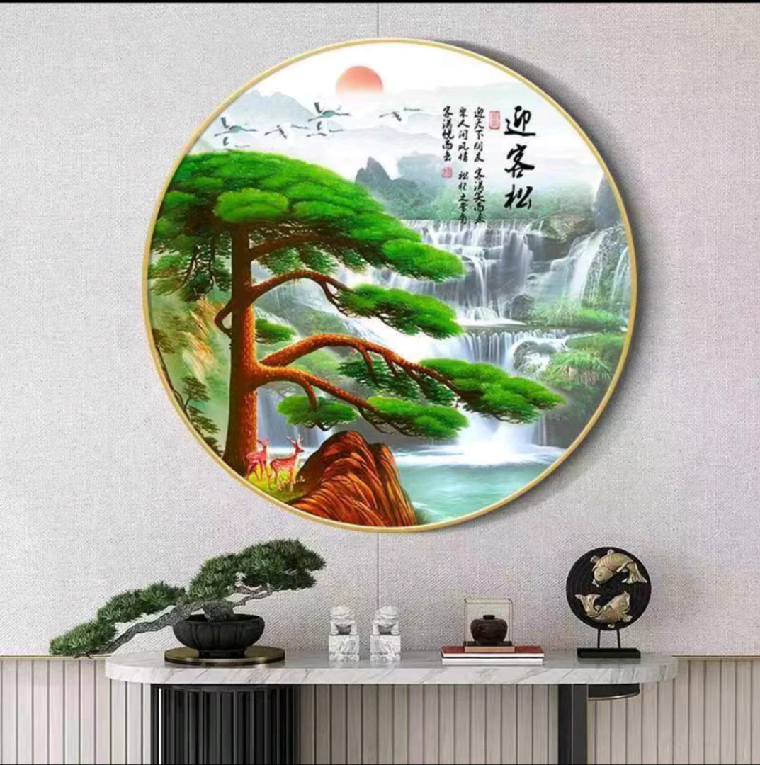 迎客松大格满绣无勾边44色75x75