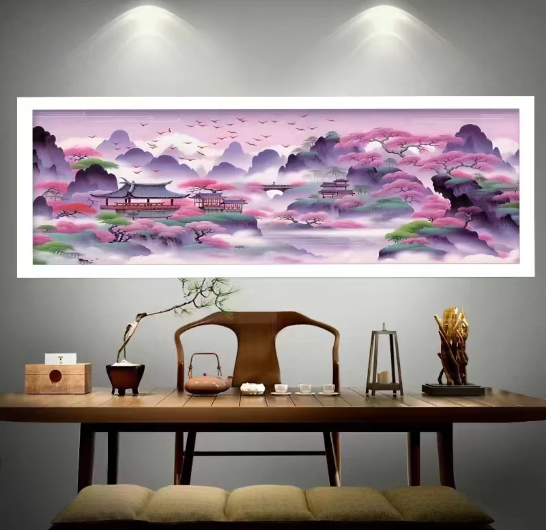 （s1000）新版紫气东来300x100大格满绣无勾边十字绣套件