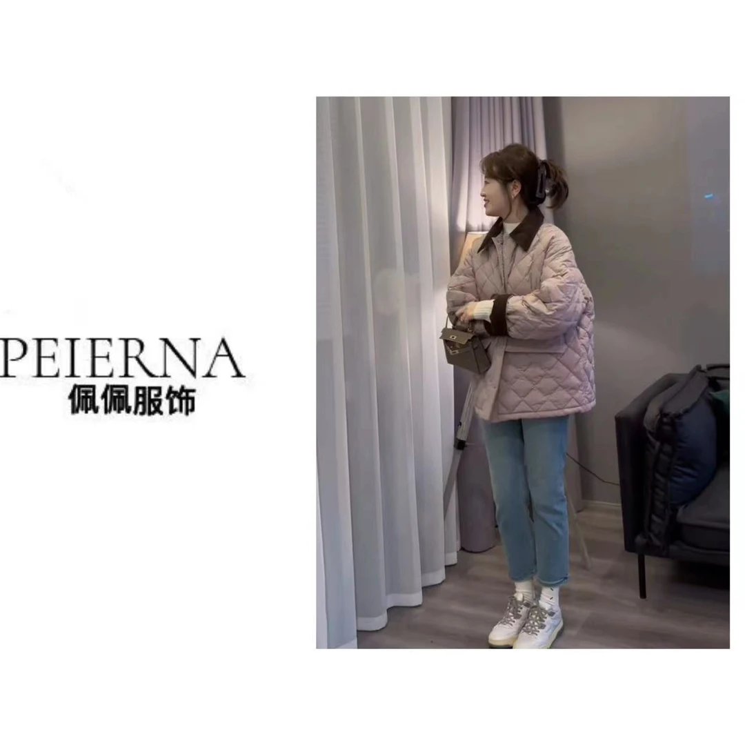 佩佩11【属于你】菱格翻领撞色羽绒服  S777  5115237  轻暖感 时尚