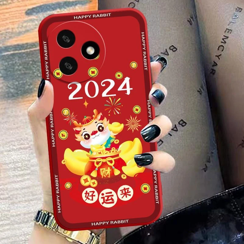 荣耀x50i+手机壳LLY-AN00全包边保护套女液态硅胶男防摔龙年寓意