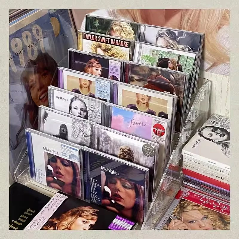 CD架亚克力阶梯式陈列放置架光碟片磁带光盘收藏展示架专辑收纳盒