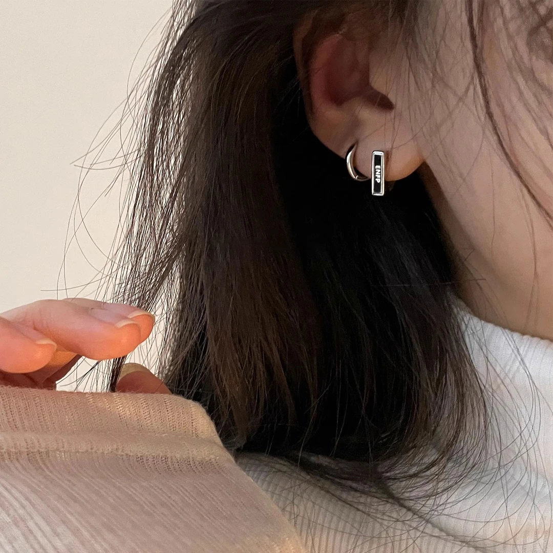 925银珐琅耳饰 简约耳扣耳环冬气质百搭冷淡风设计高级感韩版个性