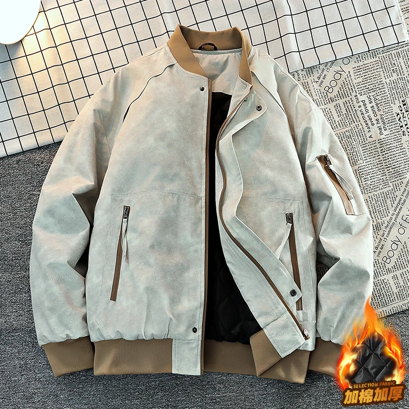 玛斯柏棒球服男士外套春秋冬季美式工装潮牌夹克休闲夹棉加厚衣服