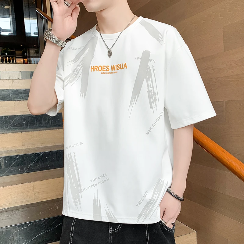 玛斯柏短袖T恤男士夏季冰丝薄款宽松圆领体恤百搭透气速干上衣服