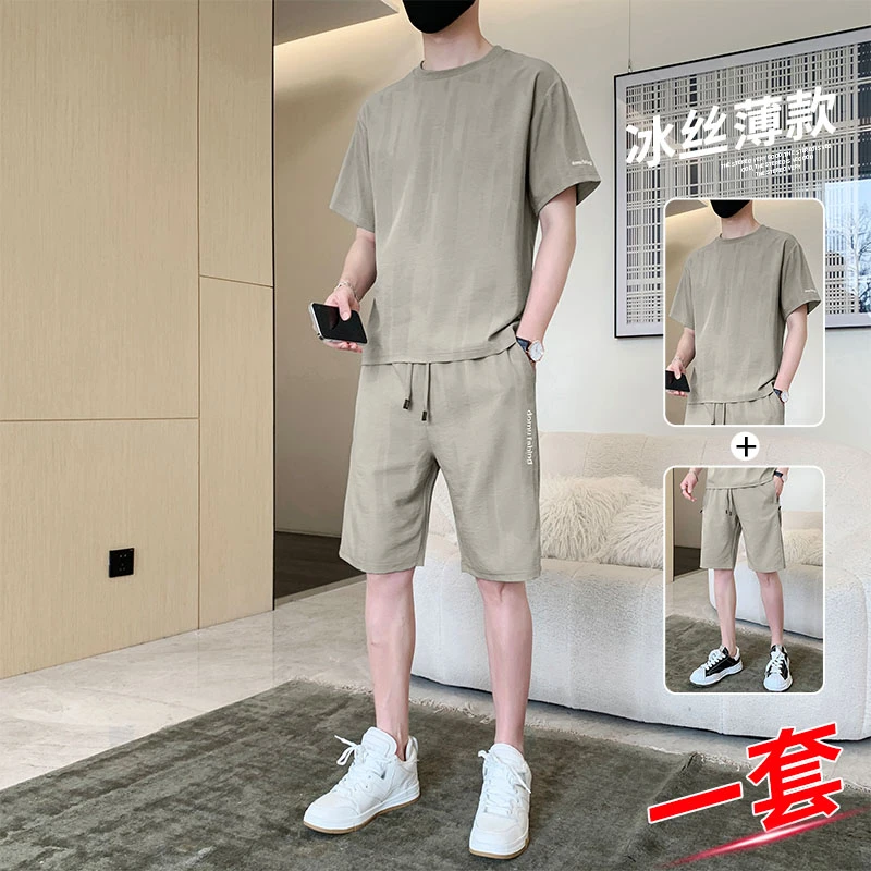 休闲运动套装男士2025夏季新款短袖短裤搭配帅气一套时尚宽松夏装