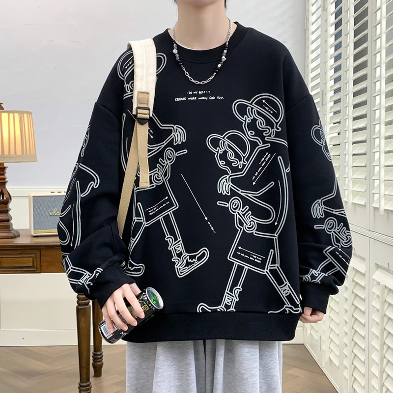 玛斯柏长袖T恤男士春秋季潮牌圆领美式印花上衣服痞帅打底衫男装