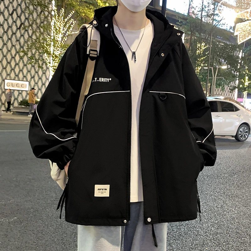 玛斯柏连帽潮牌冲锋夹克男士秋冬季港风痞帅衣服男生宽松休闲外套