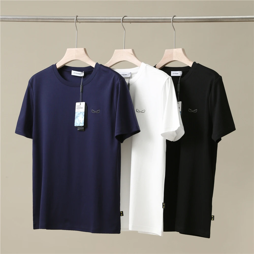 【小梁卖衣服】外贸订单男款立体眼睛刺绣纯棉纯色圆领T恤百搭短袖