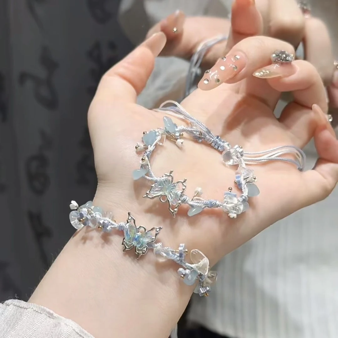 繁花蝴蝶手链ins小众创意手工挂件DIY编织送闺蜜朋友同款