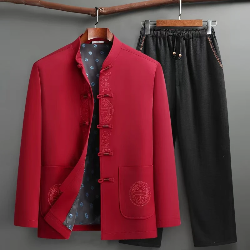 中老年唐装男春秋爸爸外套老年人生日过寿衣服爷爷中国风长袖套装