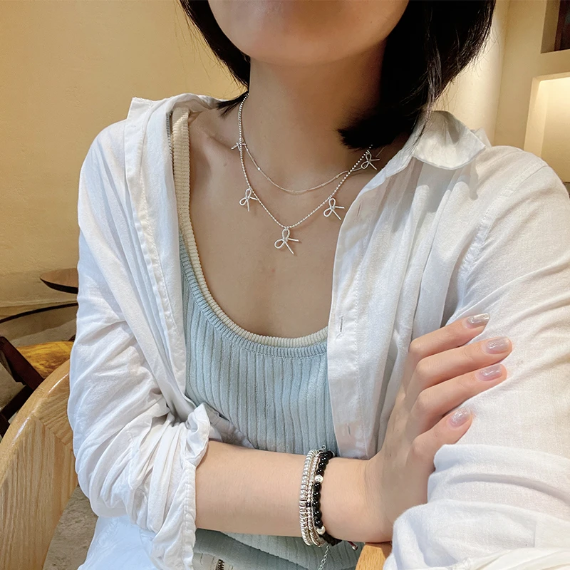 坠链均925银 小众设计感蝴蝶结项链